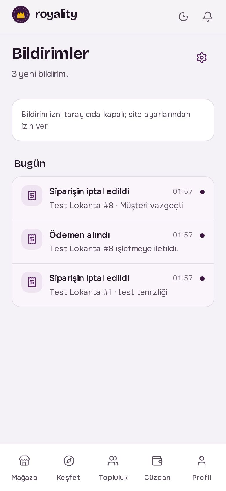 Bildirimler listesi