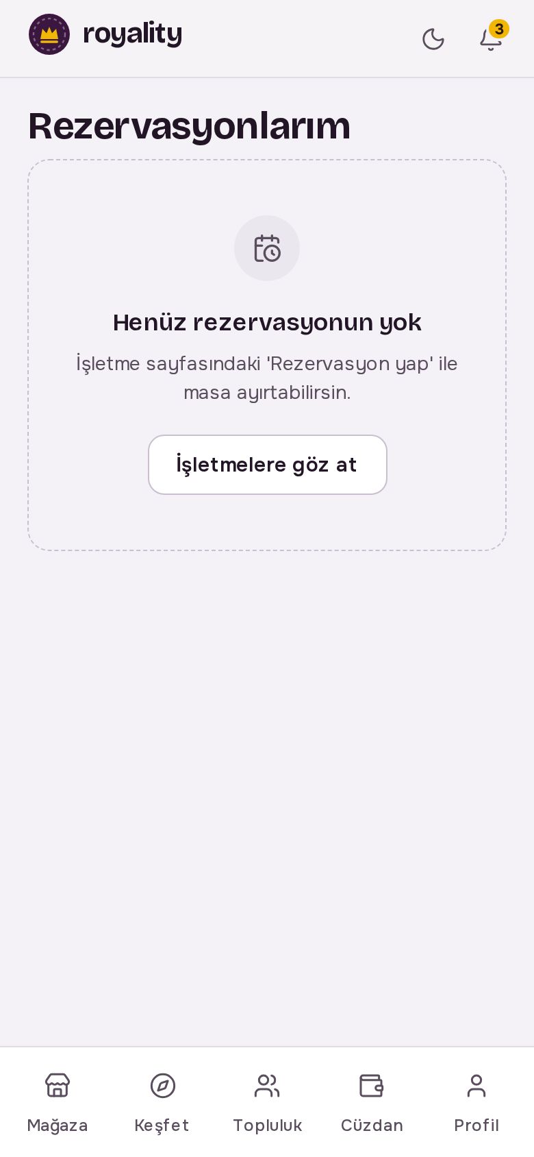 Rezervasyonlarım listesi