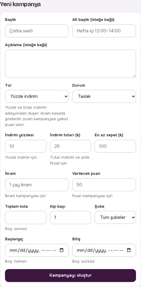 Yeni kampanya formu