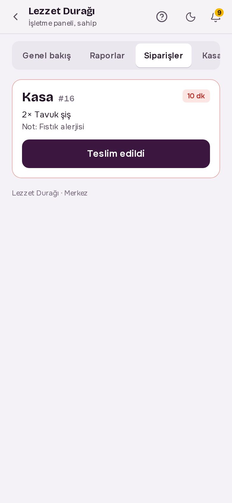 Servis ekranı: teslim bekleyen hazır siparişler